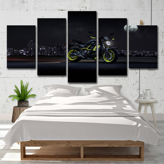 Cool Motorbike Ride Canvas Art for Boys Room Moon Night City Scenery Wall Decor in Black Clearhalo 'Art Gallery' 'Canvas Art' 'Contemporary Art Gallery' 'Modern' Arts' 1600275
