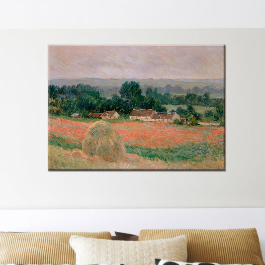 Picturesque Haystack Painting Wall Art for Bedroom Rural Landscape Wrapped Canvas Pink Clearhalo 'Art Gallery' 'Canvas Art' 'Contemporary Art Gallery' 'Modern' Arts' 1600287