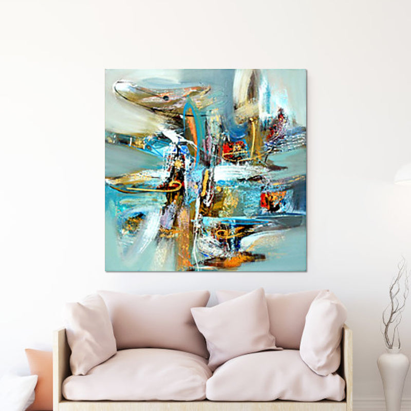Modern Abstract Graffiti Painting Blue Textured Surface Wall Art Print for Dining Room Clearhalo 'Art Gallery' 'Canvas Art' 'Contemporary Art Gallery' 'Modern' Arts' 1600310