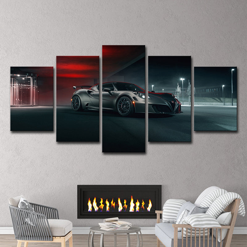Black Alfa Romeo Canvas Print Luxurious Sport Car Modern Multi-Piece Wall Art for Boys House Clearhalo 'Art Gallery' 'Canvas Art' 'Contemporary Art Gallery' 'Modern' Arts' 1600334