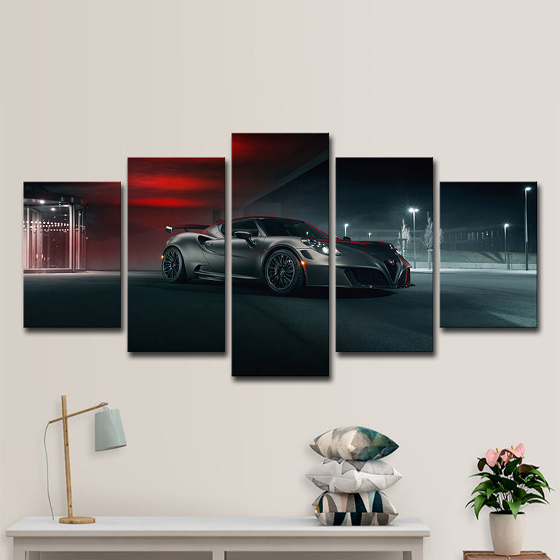 Black Alfa Romeo Canvas Print Luxurious Sport Car Modern Multi-Piece Wall Art for Boys House Clearhalo 'Art Gallery' 'Canvas Art' 'Contemporary Art Gallery' 'Modern' Arts' 1600335