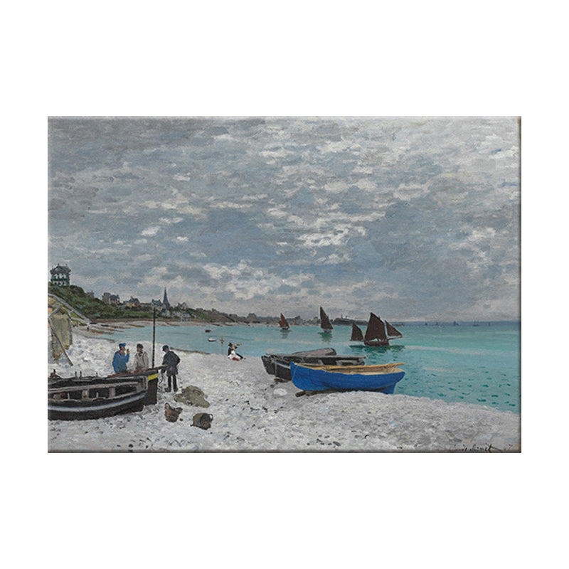 Tropical Seashore Stranded Boat Art Print Blue Seascape Painting Wall Decor for Home Clearhalo 'Art Gallery' 'Canvas Art' 'Coastal Art Gallery' 'Contemporary Art Gallery' 'Modern' 'Nautical' Arts' 1600354