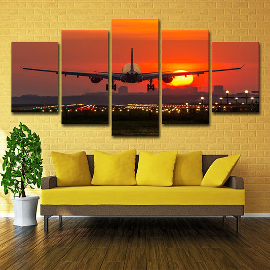 Airplane with Big Moon Art Print Orange Modern Style Wall Decor for Living Room, Multi-Piece Clearhalo 'Art Gallery' 'Canvas Art' 'Contemporary Art Gallery' 'Modern' Arts' 1600359