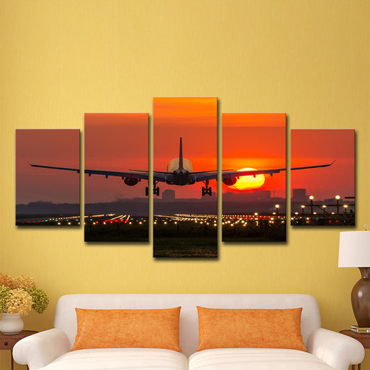 Airplane with Big Moon Art Print Orange Modern Style Wall Decor for Living Room, Multi-Piece Clearhalo 'Art Gallery' 'Canvas Art' 'Contemporary Art Gallery' 'Modern' Arts' 1600360