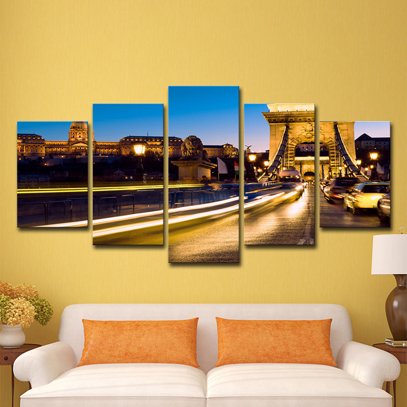 Yellow-Blue Modern Wall Art Decor Road to the Eiffel Tower Canvas Print for Parlor Clearhalo 'Art Gallery' 'Canvas Art' 'Contemporary Art Gallery' 'Modern' Arts' 1600367