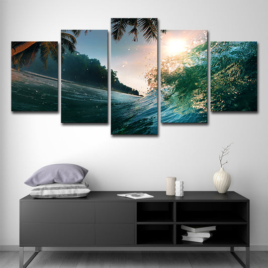 Tropical Underwater Shoot Wall Art Green View of Sun and Palm Wall Decor for Living Room Green Clearhalo 'Art Gallery' 'Canvas Art' 'Contemporary Art Gallery' 'Modern' Arts' 1600372