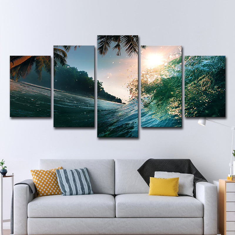 Tropical Underwater Shoot Wall Art Green View of Sun and Palm Wall Decor for Living Room Clearhalo 'Art Gallery' 'Canvas Art' 'Contemporary Art Gallery' 'Modern' Arts' 1600373