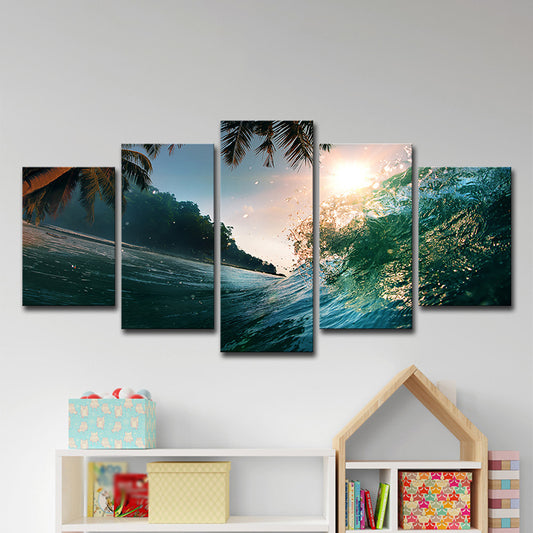 Tropical Underwater Shoot Wall Art Green View of Sun and Palm Wall Decor for Living Room Clearhalo 'Art Gallery' 'Canvas Art' 'Contemporary Art Gallery' 'Modern' Arts' 1600374
