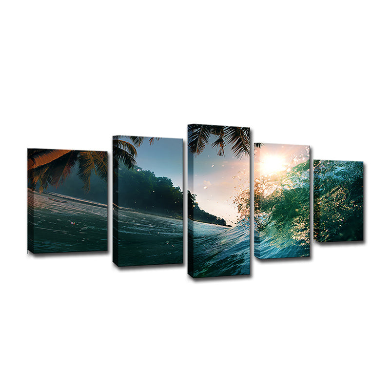 Tropical Underwater Shoot Wall Art Green View of Sun and Palm Wall Decor for Living Room Clearhalo 'Art Gallery' 'Canvas Art' 'Contemporary Art Gallery' 'Modern' Arts' 1600375
