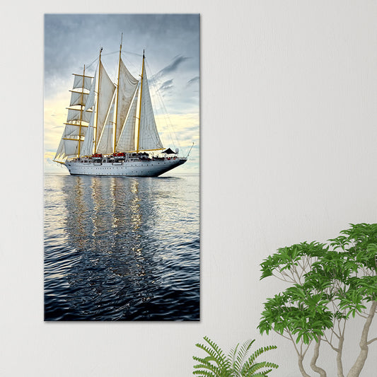Tropical Canvas Wall Art Blue Sailing Ship on the Ocean Wall Decor for Living Room White Clearhalo 'Art Gallery' 'Canvas Art' 'Coastal Art Gallery' 'Nautical' Arts' 1600379