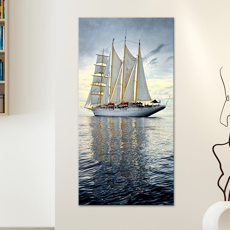 Tropical Canvas Wall Art Blue Sailing Ship on the Ocean Wall Decor for Living Room Clearhalo 'Art Gallery' 'Canvas Art' 'Coastal Art Gallery' 'Nautical' Arts' 1600380