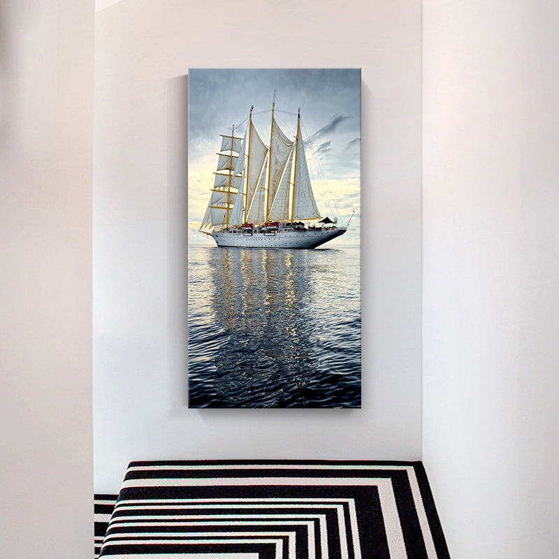 Tropical Canvas Wall Art Blue Sailing Ship on the Ocean Wall Decor for Living Room Clearhalo 'Art Gallery' 'Canvas Art' 'Coastal Art Gallery' 'Nautical' Arts' 1600381