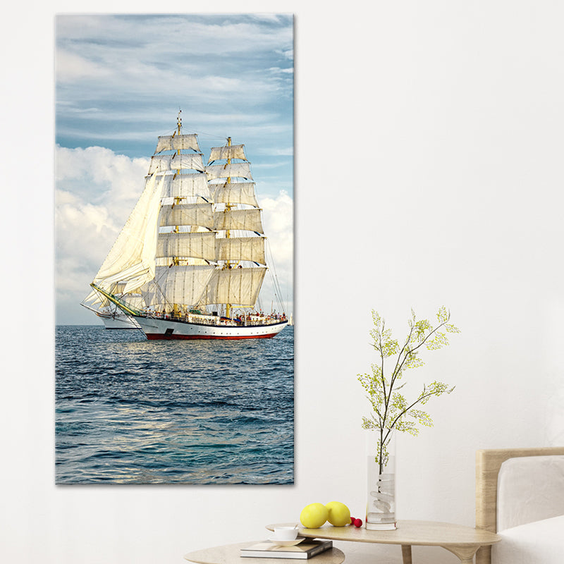 Tropical Canvas Wall Art Blue Sailing Ship on the Ocean Wall Decor for Living Room Blue Clearhalo 'Art Gallery' 'Canvas Art' 'Coastal Art Gallery' 'Nautical' Arts' 1600386