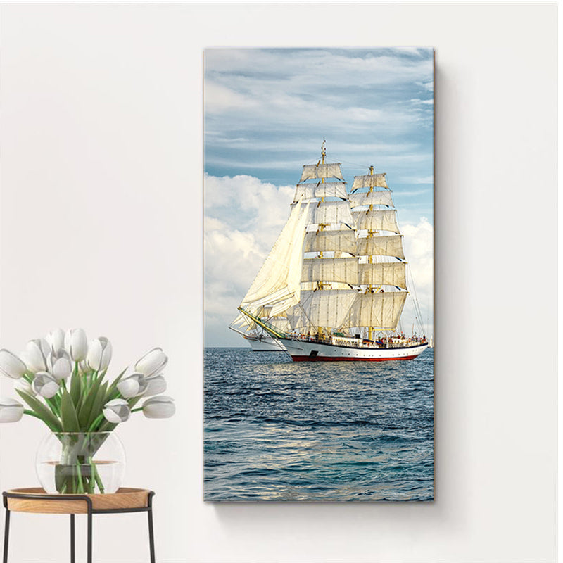 Tropical Canvas Wall Art Blue Sailing Ship on the Ocean Wall Decor for Living Room Clearhalo 'Art Gallery' 'Canvas Art' 'Coastal Art Gallery' 'Nautical' Arts' 1600387