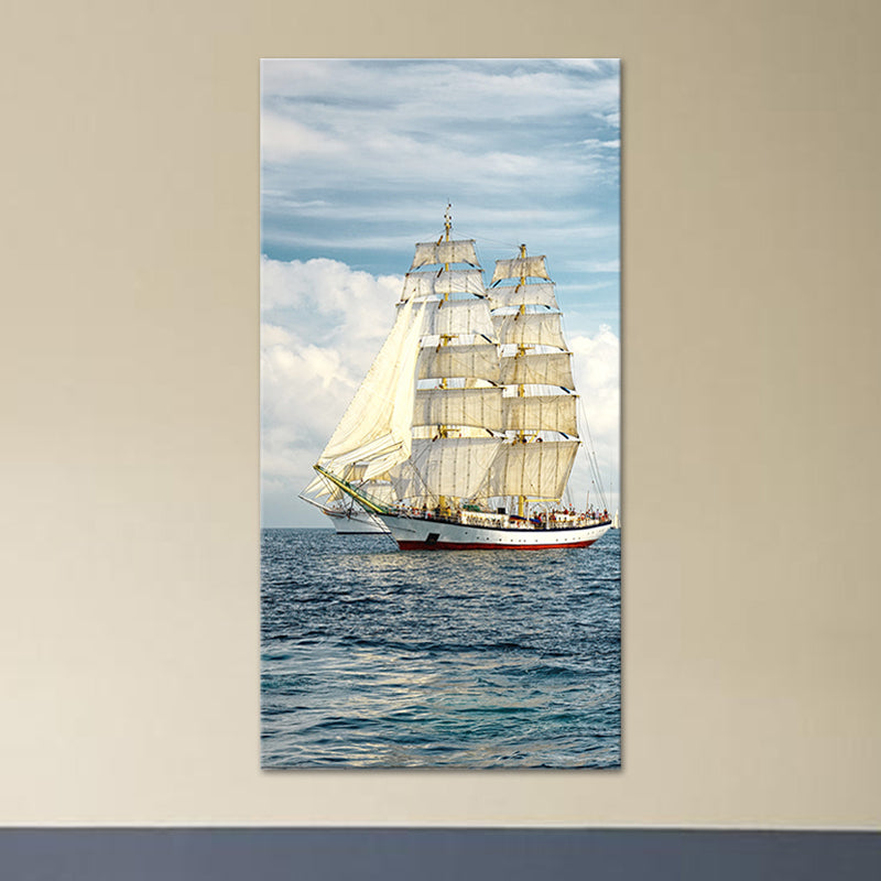 Tropical Canvas Wall Art Blue Sailing Ship on the Ocean Wall Decor for Living Room Clearhalo 'Art Gallery' 'Canvas Art' 'Coastal Art Gallery' 'Nautical' Arts' 1600388