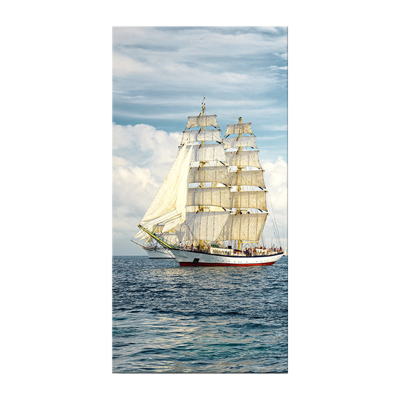 Tropical Canvas Wall Art Blue Sailing Ship on the Ocean Wall Decor for Living Room Clearhalo 'Art Gallery' 'Canvas Art' 'Coastal Art Gallery' 'Nautical' Arts' 1600389