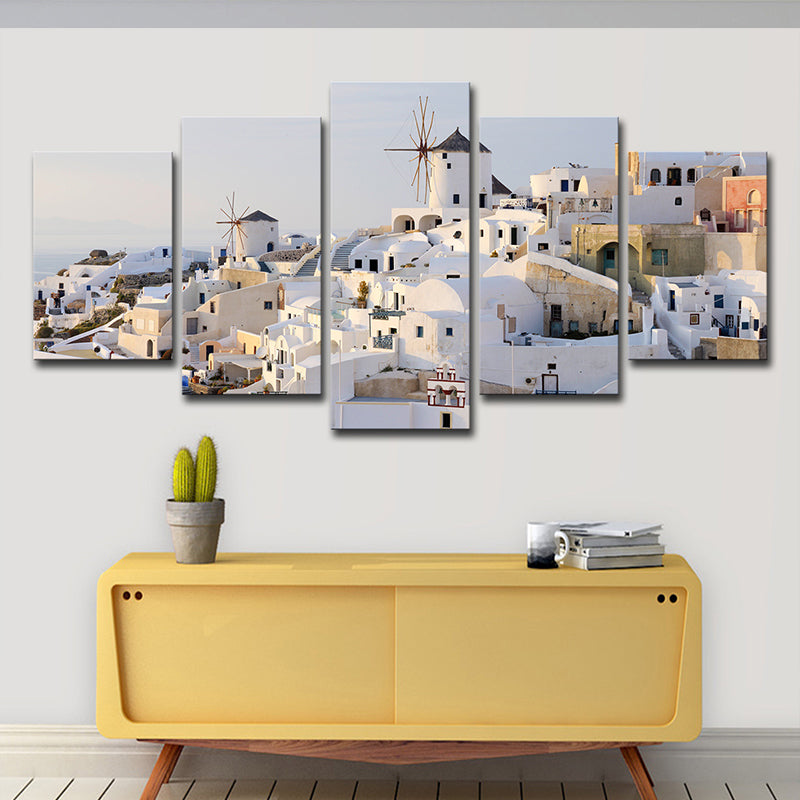 Beautiful Santorini Island Scenery Canvas Wall Art for Dining Room, White and Blue White Clearhalo 'Art Gallery' 'Canvas Art' 'Contemporary Art Gallery' 'Modern' Arts' 1600407