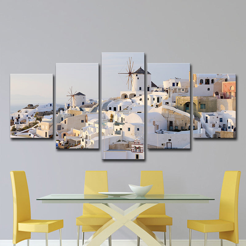 Beautiful Santorini Island Scenery Canvas Wall Art for Dining Room, White and Blue Clearhalo 'Art Gallery' 'Canvas Art' 'Contemporary Art Gallery' 'Modern' Arts' 1600408