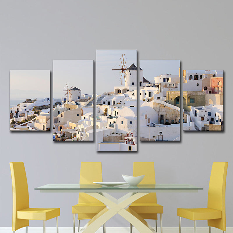 Beautiful Santorini Island Scenery Canvas Wall Art for Dining Room, White and Blue Clearhalo 'Art Gallery' 'Canvas Art' 'Contemporary Art Gallery' 'Modern' Arts' 1600408