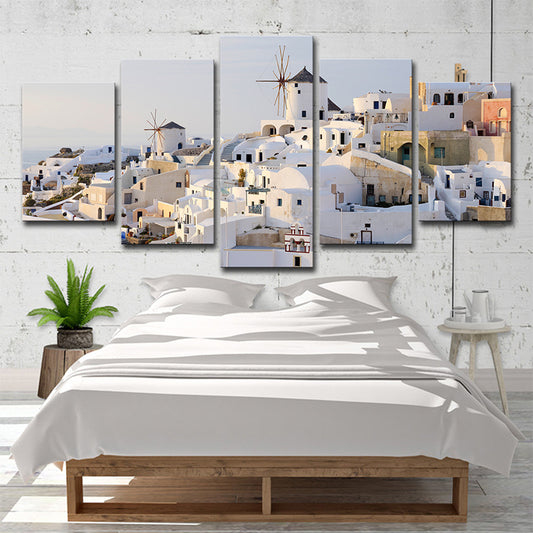 Beautiful Santorini Island Scenery Canvas Wall Art for Dining Room, White and Blue Clearhalo 'Art Gallery' 'Canvas Art' 'Contemporary Art Gallery' 'Modern' Arts' 1600409