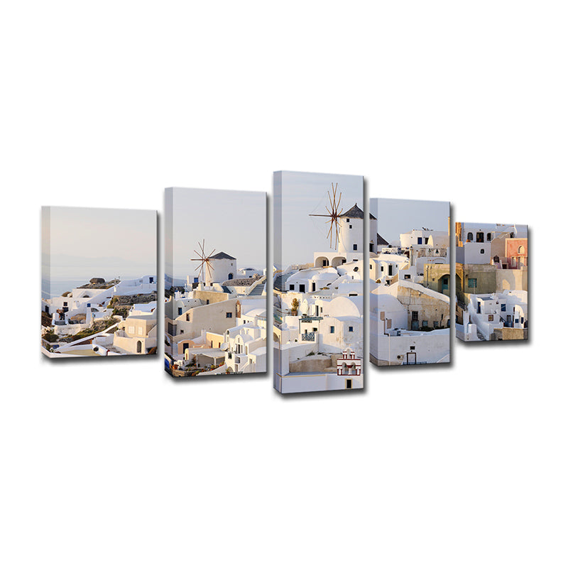 Beautiful Santorini Island Scenery Canvas Wall Art for Dining Room, White and Blue Clearhalo 'Art Gallery' 'Canvas Art' 'Contemporary Art Gallery' 'Modern' Arts' 1600410