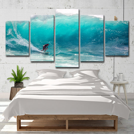 Tropics Big-Wave Surfing Wall Art Blue Boys Bedroom Wall Decor, Multi-Piece Blue Clearhalo 'Art Gallery' 'Canvas Art' 'Coastal Art Gallery' 'Nautical' Arts' 1600428