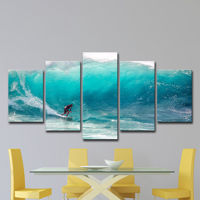 Tropics Big-Wave Surfing Wall Art Blue Boys Bedroom Wall Decor, Multi-Piece Clearhalo 'Art Gallery' 'Canvas Art' 'Coastal Art Gallery' 'Nautical' Arts' 1600430