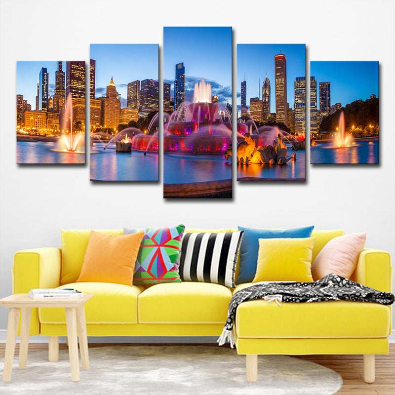 Buckingham Fountain Scenery Art Print Purple Canvas Wall Decoration, Multi-Piece Purple Clearhalo 'Art Gallery' 'Canvas Art' 'Contemporary Art Gallery' 'Modern' Arts' 1600442