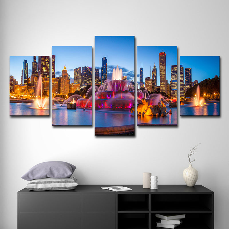 Buckingham Fountain Scenery Art Print Purple Canvas Wall Decoration, Multi-Piece Clearhalo 'Art Gallery' 'Canvas Art' 'Contemporary Art Gallery' 'Modern' Arts' 1600443
