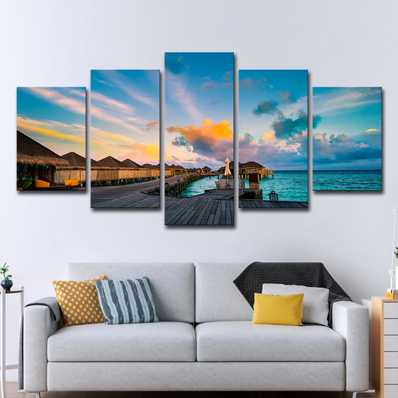 Blue Nightfall Maldives Wall Art Multi-Piece Contemporary Bedroom Canvas Print Clearhalo 'Art Gallery' 'Canvas Art' 'Contemporary Art Gallery' 'Modern' Arts' 1600450