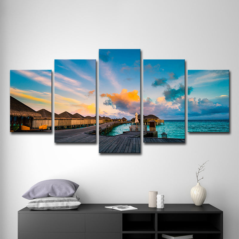 Blue Nightfall Maldives Wall Art Multi-Piece Contemporary Bedroom Canvas Print Clearhalo 'Art Gallery' 'Canvas Art' 'Contemporary Art Gallery' 'Modern' Arts' 1600451