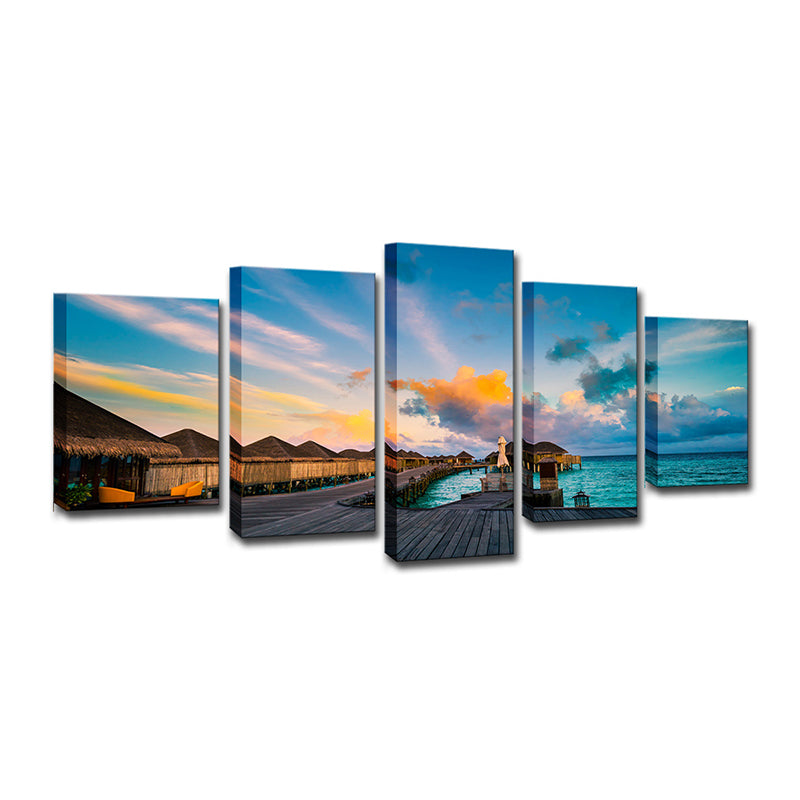 Blue Nightfall Maldives Wall Art Multi-Piece Contemporary Bedroom Canvas Print Clearhalo 'Art Gallery' 'Canvas Art' 'Contemporary Art Gallery' 'Modern' Arts' 1600452