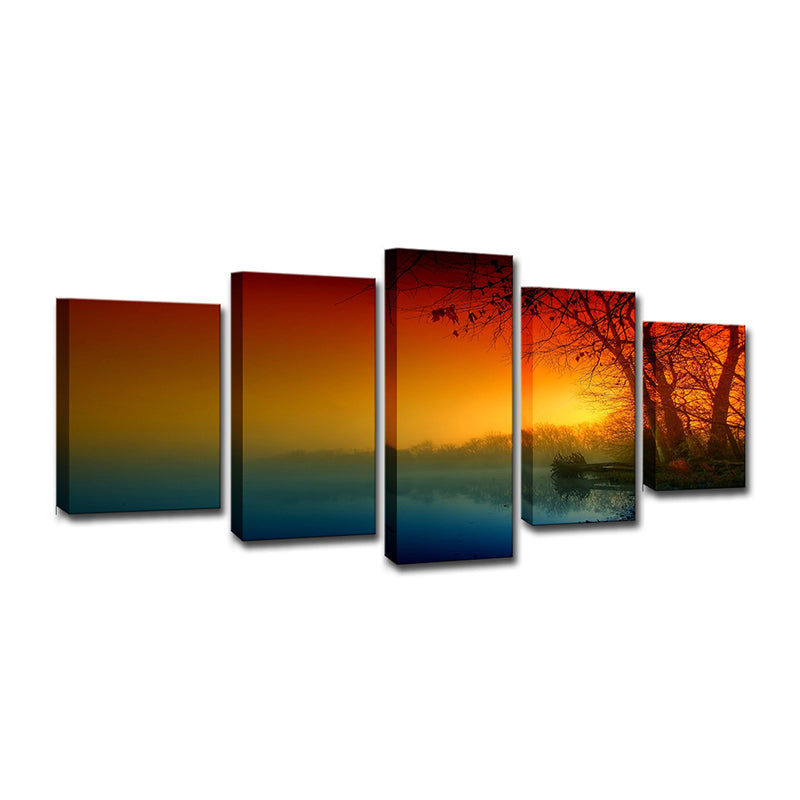 Orange Sunset River Canvas Art Nature Landscape Modern Multi-Piece Wall Decor for Home Clearhalo 'Art Gallery' 'Canvas Art' 'Contemporary Art Gallery' 'Modern' Arts' 1600459
