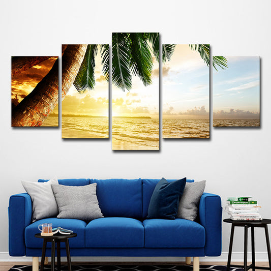 Tropical Sundown Seascape Wall Art Yellow and Green Multi-Piece Canvas for Living Room Yellow Clearhalo 'Art Gallery' 'Canvas Art' 'Contemporary Art Gallery' 'Modern' Arts' 1600463