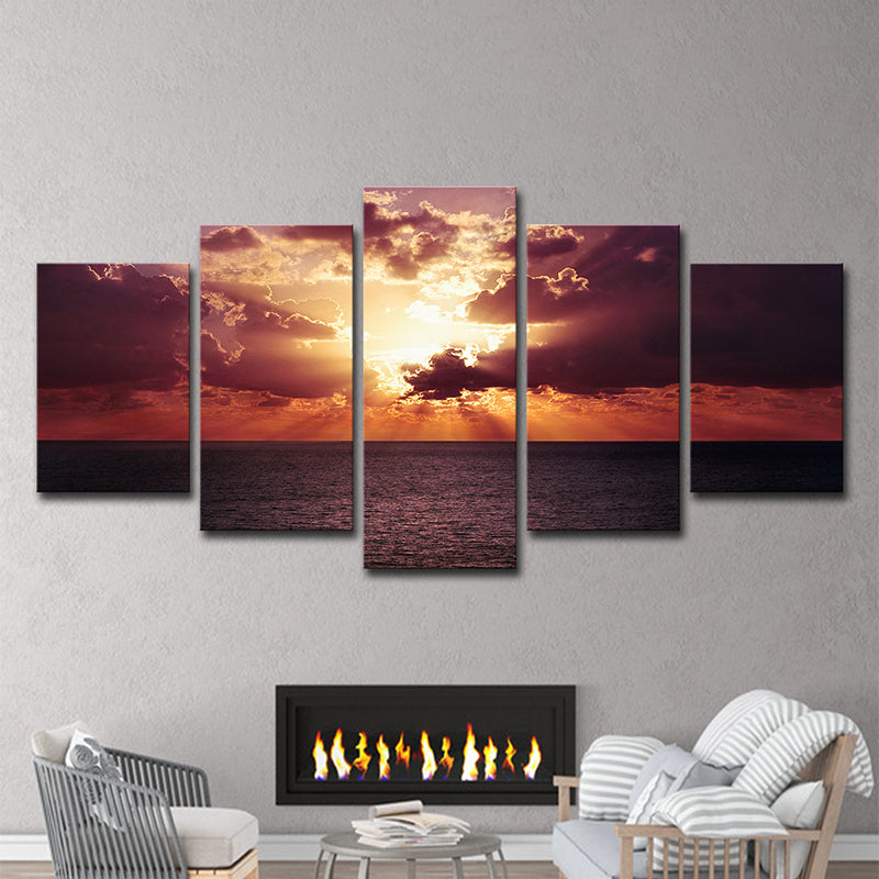 Photography Sunset Ocean Scenery Canvas Wall Art for Living Room, Purple and Orange Clearhalo 'Art Gallery' 'Canvas Art' 'Contemporary Art Gallery' 'Modern' Arts' 1600472