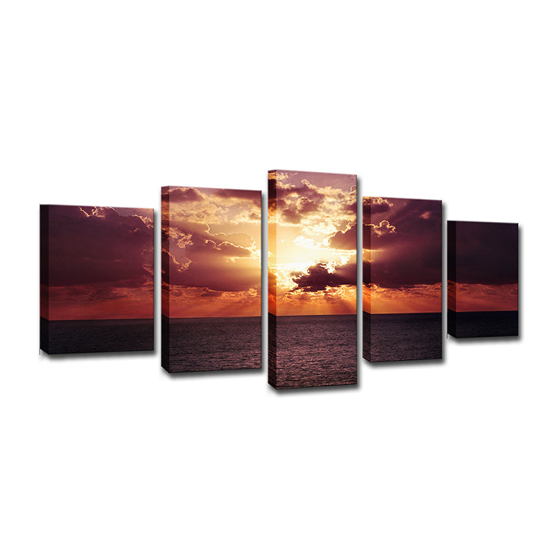 Photography Sunset Ocean Scenery Canvas Wall Art for Living Room, Purple and Orange Clearhalo 'Art Gallery' 'Canvas Art' 'Contemporary Art Gallery' 'Modern' Arts' 1600473
