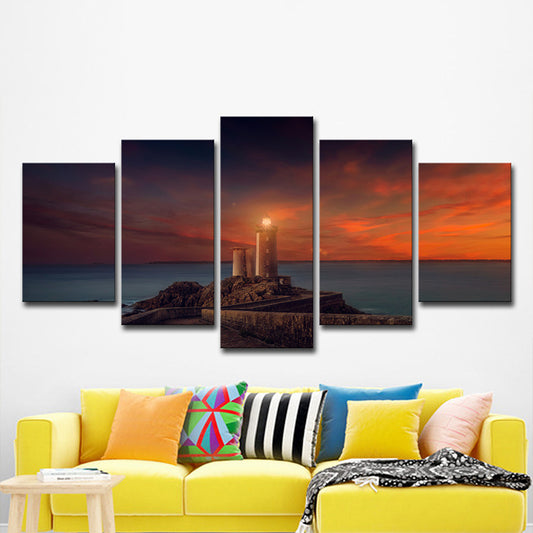 Modern Lighthouse Wall Art Print Orange Sunset Scenery Canvas Print for House Decor Clearhalo 'Art Gallery' 'Canvas Art' 'Contemporary Art Gallery' 'Modern' Arts' 1600478