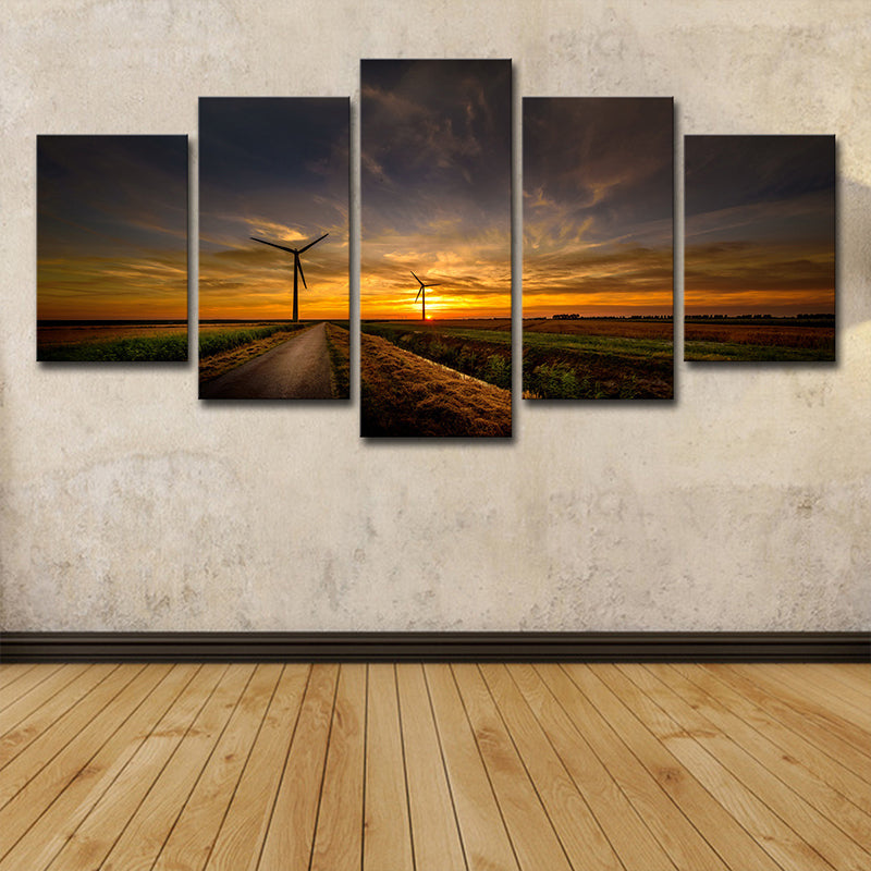 Sunset Country Road Canvas Art Yellow Modern Style Wall Decoration for Living Room Yellow Clearhalo 'Art Gallery' 'Canvas Art' 'Contemporary Art Gallery' 'Modern' Arts' 1600484