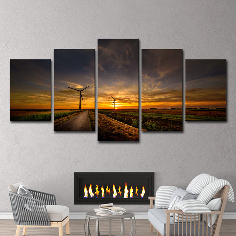 Sunset Country Road Canvas Art Yellow Modern Style Wall Decoration for Living Room Clearhalo 'Art Gallery' 'Canvas Art' 'Contemporary Art Gallery' 'Modern' Arts' 1600485
