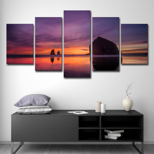 Purple Modernist Wall Art Decor Beach with Evening Glow Scenery Canvas for Bedroom Purple Clearhalo 'Art Gallery' 'Canvas Art' 'Contemporary Art Gallery' 'Modern' Arts' 1600491