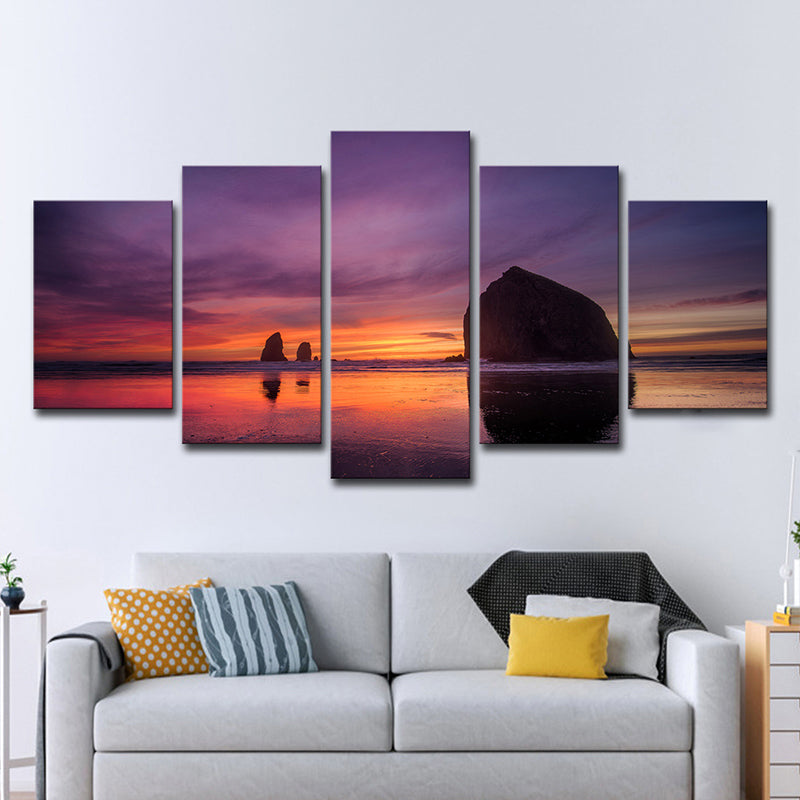 Purple Modernist Wall Art Decor Beach with Evening Glow Scenery Canvas for Bedroom Clearhalo 'Art Gallery' 'Canvas Art' 'Contemporary Art Gallery' 'Modern' Arts' 1600492
