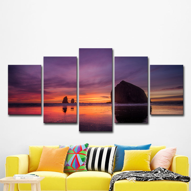 Purple Modernist Wall Art Decor Beach with Evening Glow Scenery Canvas for Bedroom Clearhalo 'Art Gallery' 'Canvas Art' 'Contemporary Art Gallery' 'Modern' Arts' 1600493