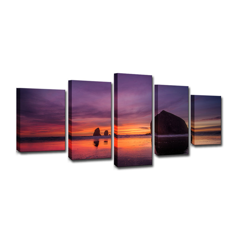 Purple Modernist Wall Art Decor Beach with Evening Glow Scenery Canvas for Bedroom Clearhalo 'Art Gallery' 'Canvas Art' 'Contemporary Art Gallery' 'Modern' Arts' 1600494