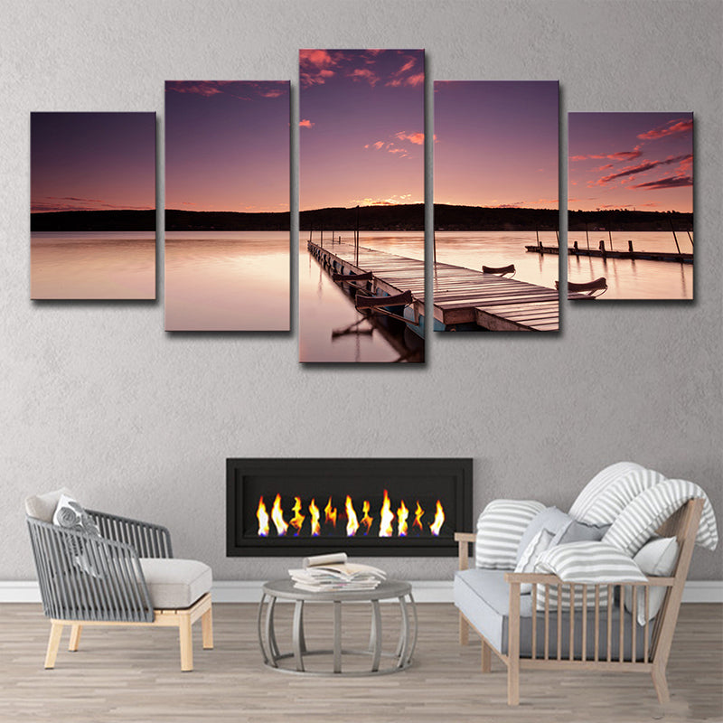 Bridge to the River Canvas Modernism Multi-Piece Living Room Wall Art in Purple Purple Clearhalo 'Art Gallery' 'Canvas Art' 'Contemporary Art Gallery' 'Modern' Arts' 1600498
