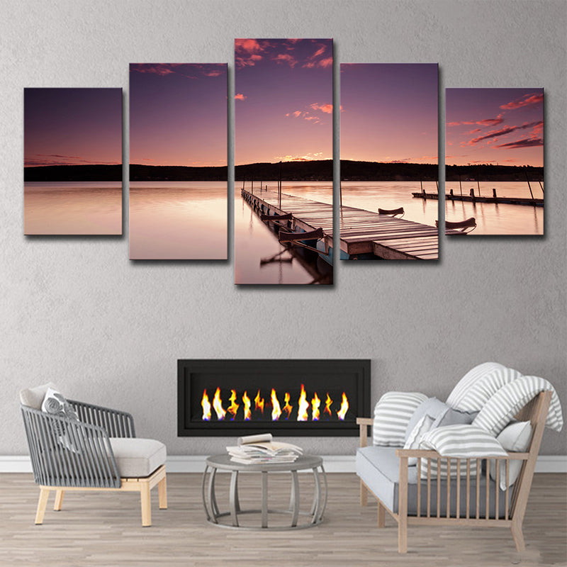 Bridge to the River Canvas Modernism Multi-Piece Living Room Wall Art in Purple Purple Clearhalo 'Art Gallery' 'Canvas Art' 'Contemporary Art Gallery' 'Modern' Arts' 1600498