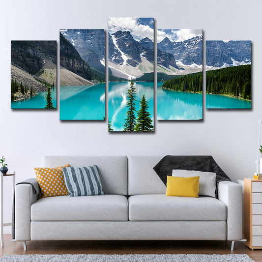 Photography Mountain and River Art Print for Home, Blue and Green, Multiple-Piece Blue Clearhalo 'Art Gallery' 'Canvas Art' 'Contemporary Art Gallery' 'Modern' Arts' 1600505