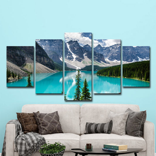 Photography Mountain and River Art Print for Home, Blue and Green, Multiple-Piece Clearhalo 'Art Gallery' 'Canvas Art' 'Contemporary Art Gallery' 'Modern' Arts' 1600507
