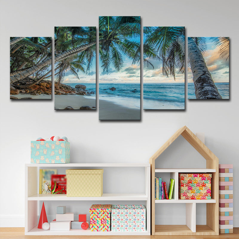 Tropix Beach Coconut Trees Canvas Wall Art Blue Multi-Piece Wall Decor for Sitting Room Blue Clearhalo 'Art Gallery' 'Canvas Art' 'Contemporary Art Gallery' 'Modern' Arts' 1600526