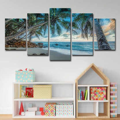 Tropix Beach Coconut Trees Canvas Wall Art Blue Multi-Piece Wall Decor for Sitting Room Blue Clearhalo 'Art Gallery' 'Canvas Art' 'Contemporary Art Gallery' 'Modern' Arts' 1600526