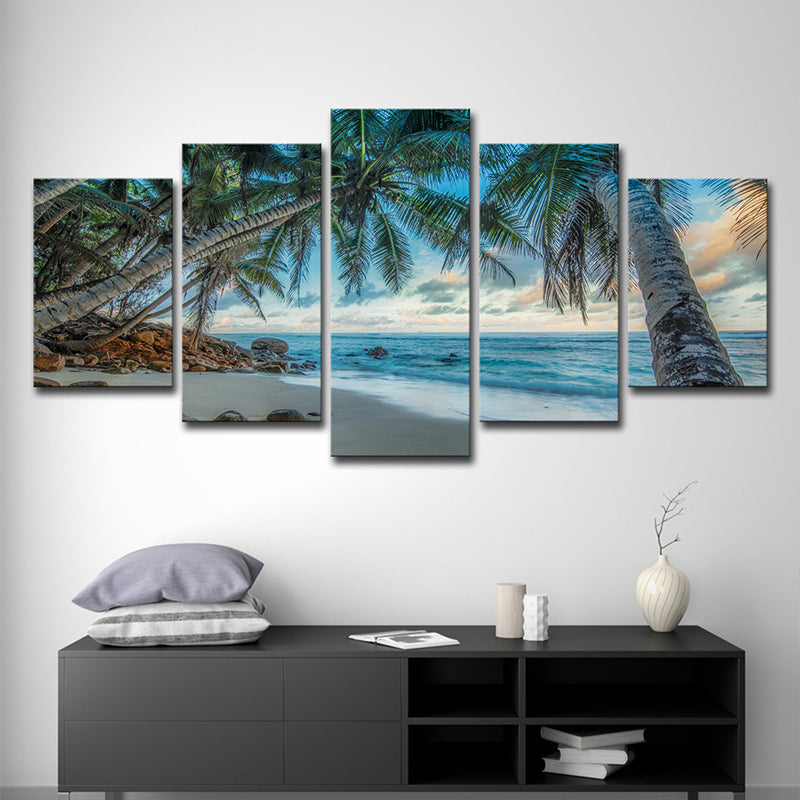 Tropix Beach Coconut Trees Canvas Wall Art Blue Multi-Piece Wall Decor for Sitting Room Clearhalo 'Art Gallery' 'Canvas Art' 'Contemporary Art Gallery' 'Modern' Arts' 1600527